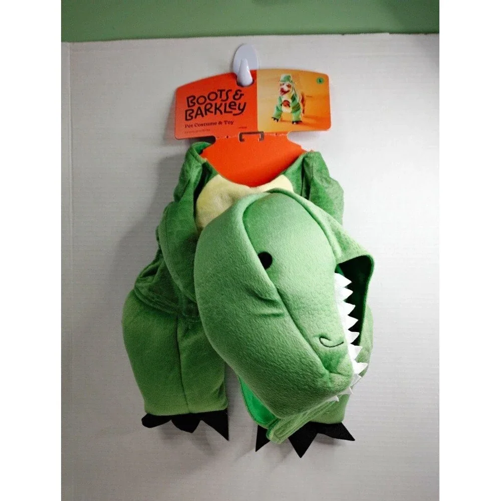 Boots & Barkley Green & White Dinosaur Dog Costume & Toy Set, Size L